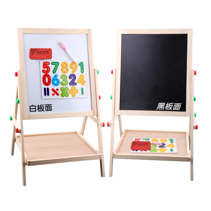 

Children's Wooden Multi-Function Two-in-One Lifting Double-Sided Large Magnetic Board Easel Black/White Board hui hua jia