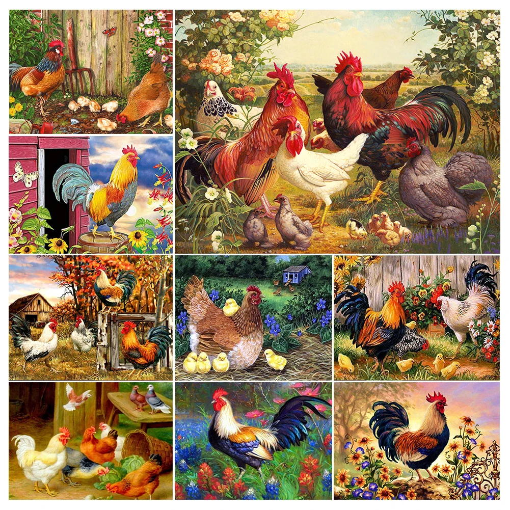 

Diamond Painting Chickens Cross Stitch Kits 5D DIY Full Drill Animals Embroidery Mosaic Living Room Art Pictures Home Decor Gift