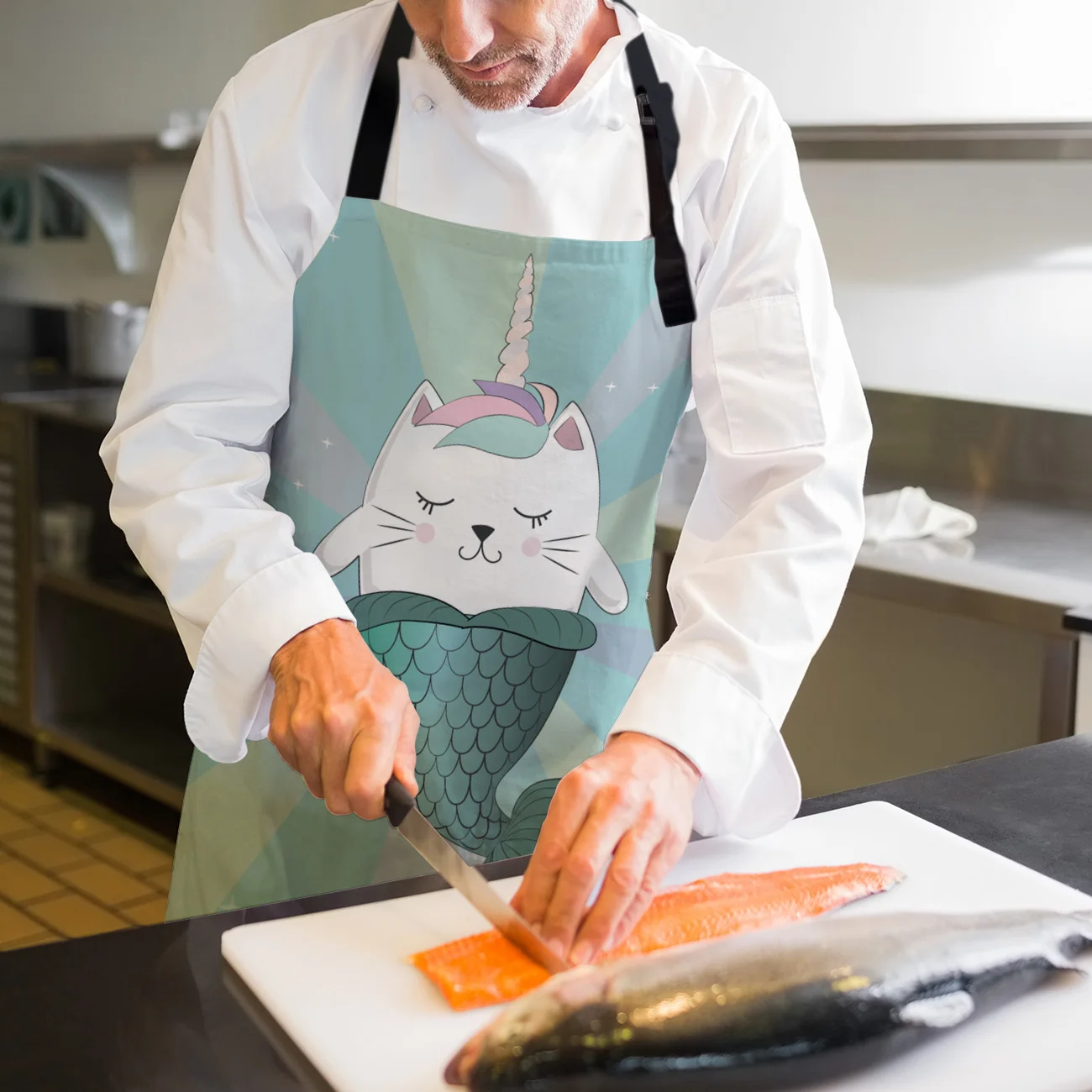 Tophome Кухонный Фартук Кот Русалка сделать пожелание печатных регулируемые без