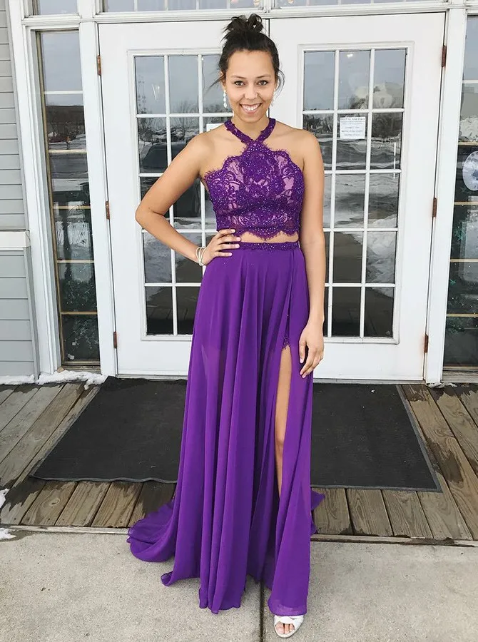 Двухсекционное вечернее платье с перекрестной шеей и разрезом винограда