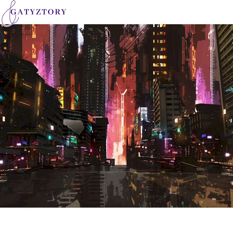 

GATYZTORY 60x75cm Oil Painting By Numbers City Scenery DIY Paint By Numbers On Canvas Landscape Frameless Home Decor