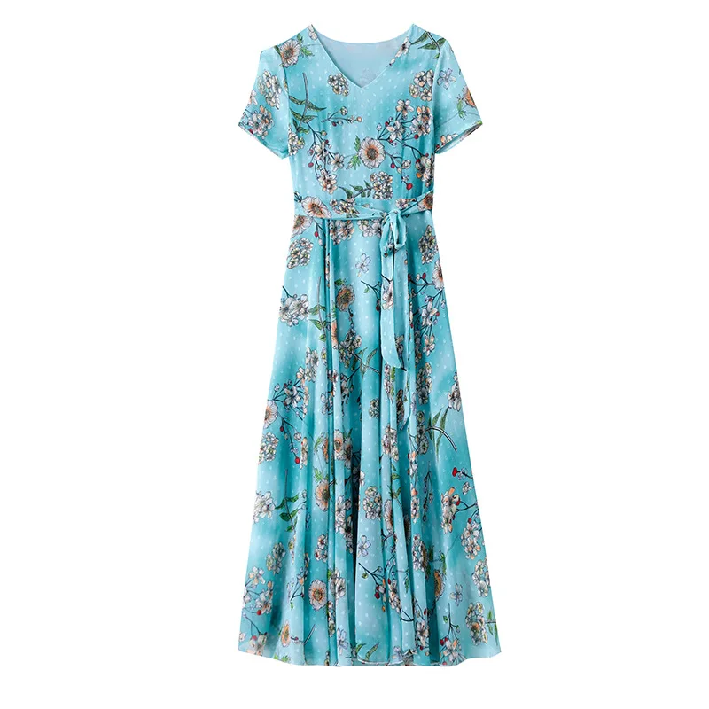 

Jacquard chiffon dress women's summer 2021 new Korean version of large size and long slim temperament holiday dress