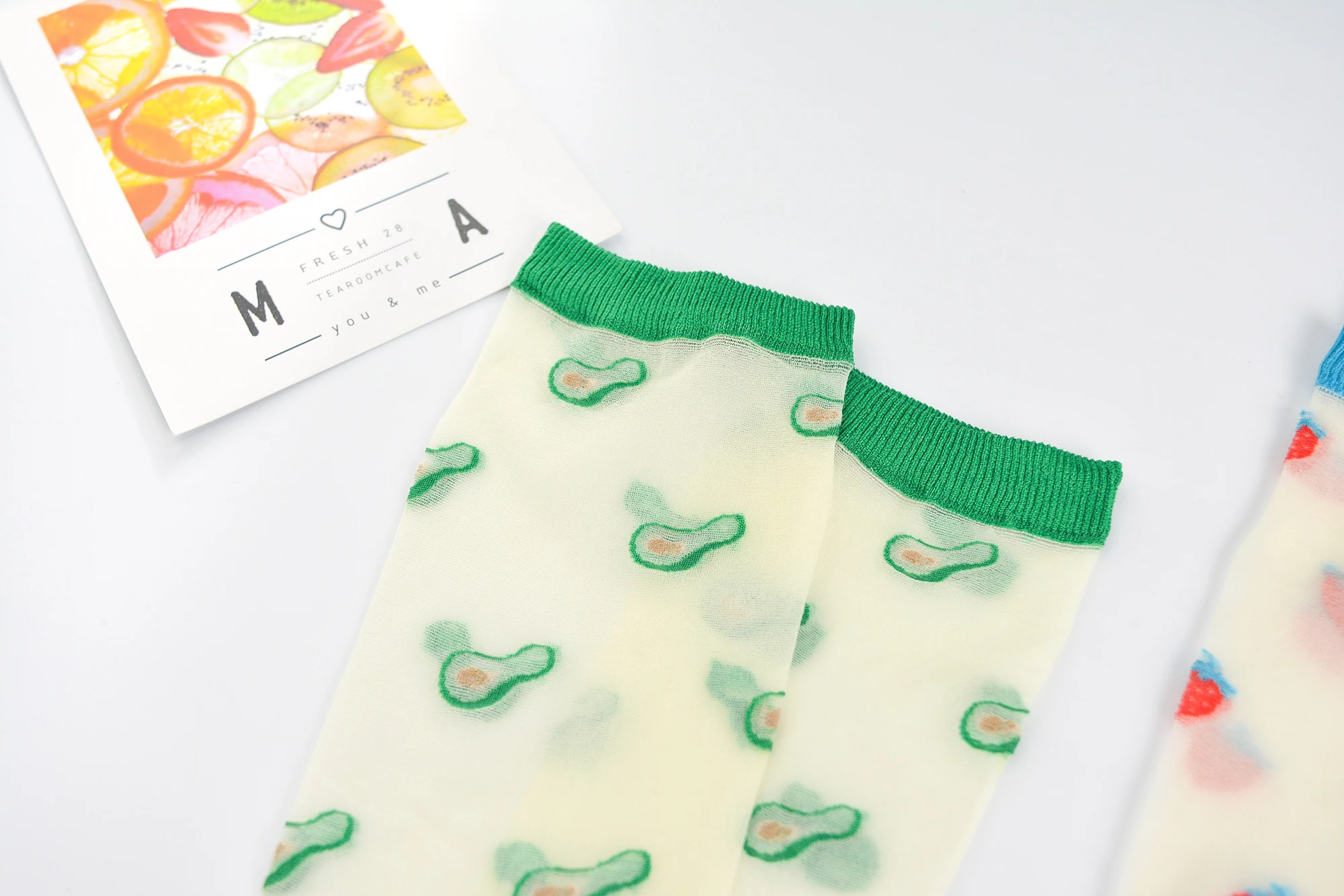 

Silk Socks Fruit Summer Avocado Ultra-thin Transparent Crystal Color Ankle Short Lace Women Girls Cherry Orange Strawberry Lemon