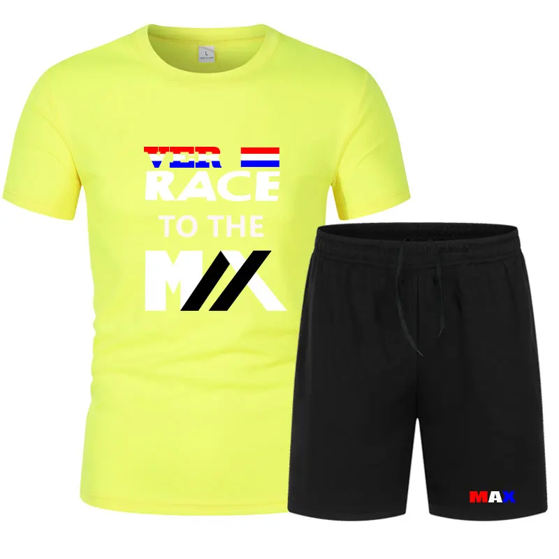 

Summer Men sets 2021F1 riders Fashion Tracksuit Short Sleeve Oversized T-shirt+Shorts suit Max ver Netherlands Car fan clothing