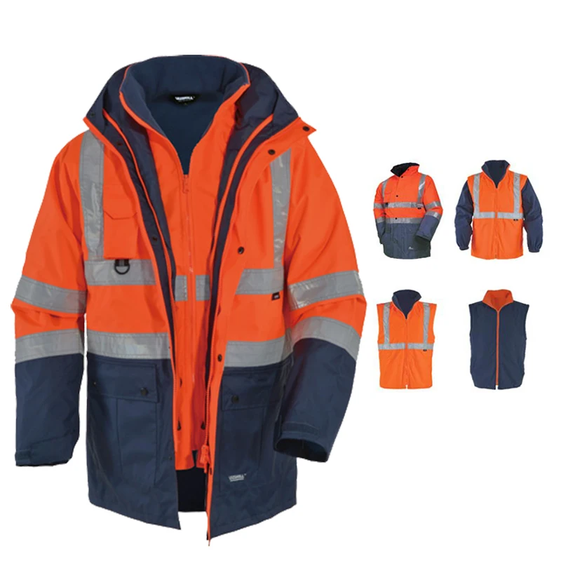EN471 ANSI/SEA 107 AS/NZS Hi vis водонепроницаемая 5 в 1 куртка со светоотражающей лентой, защитная Рабочая одежда, зимняя куртка