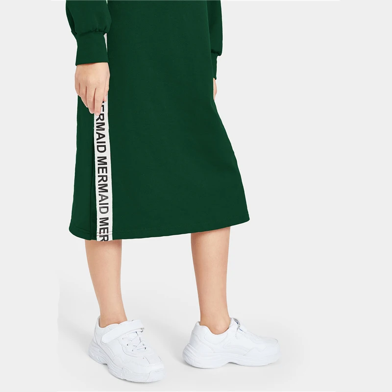 SHEIN/однотонное Повседневное платье-толстовка с контрастными буквами и лентами; коллекция года; весенние прямые платья с длинными рукавами для девочек