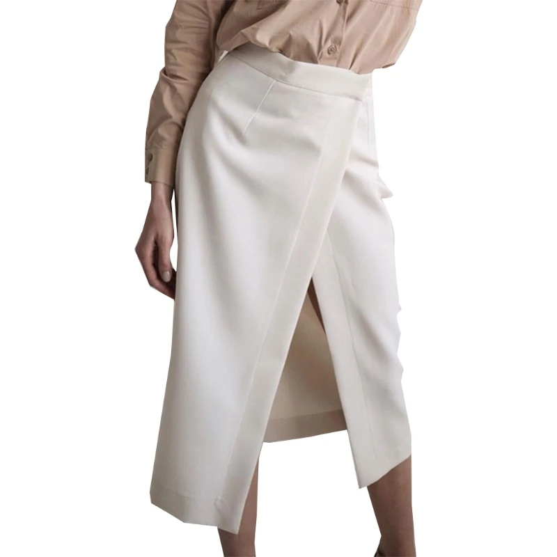 Женская Асимметричная юбка средней длины с запахом и разрезом спереди длинная