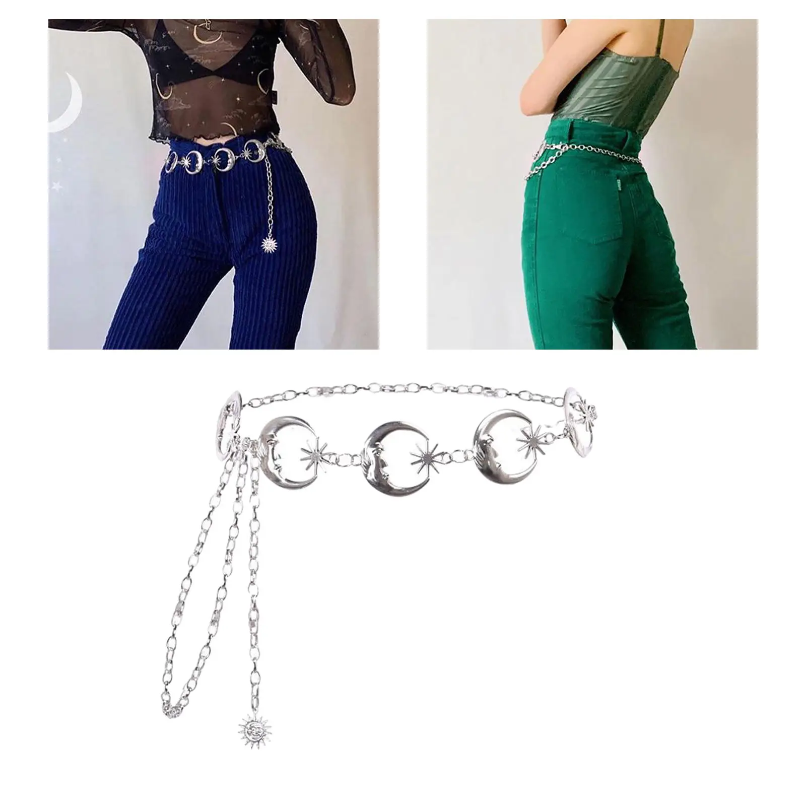 

Gothic Punk Metal Waist Moon Pendant Belt Fashion Chain Straps for Party Body