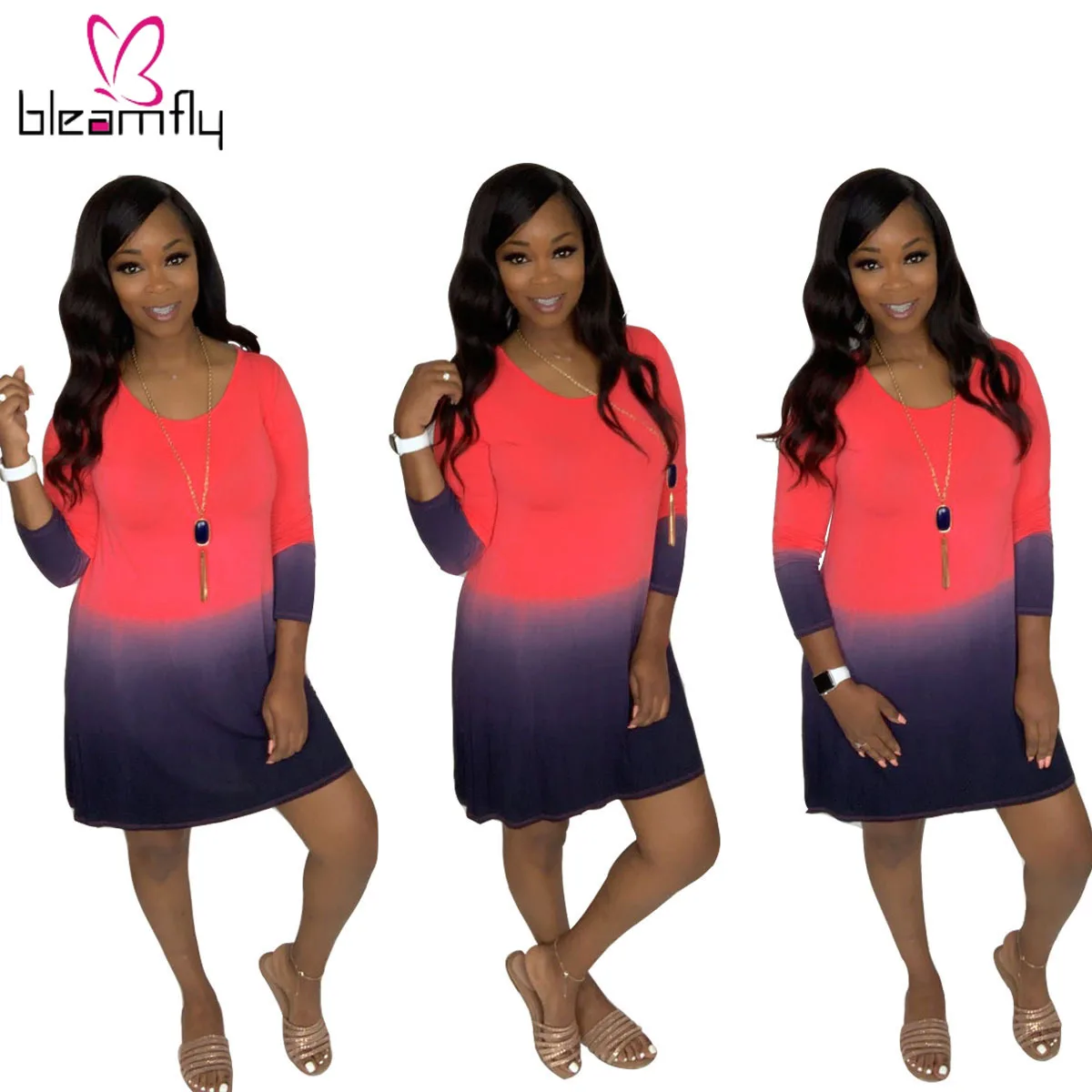 2019 женское осеннее свободное мини платье с градиентным принтом и круглым вырезом