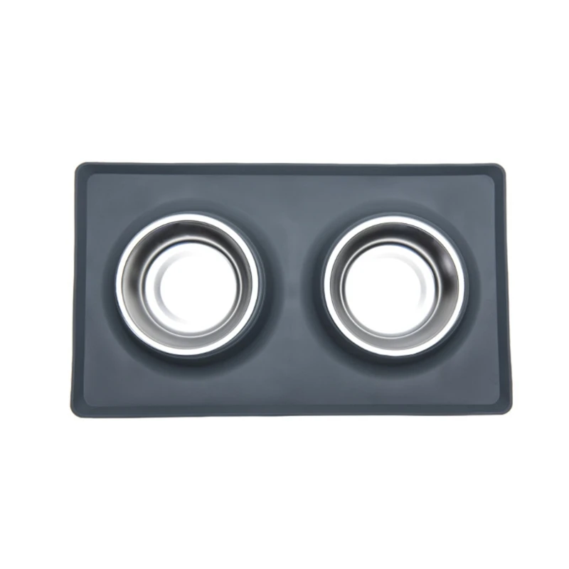 

Миска кормушка для собак, набор из 2 мисок из нержавеющей стали с силиконовым ковриком для кормления, нескользящая, без проливания, для щенко...