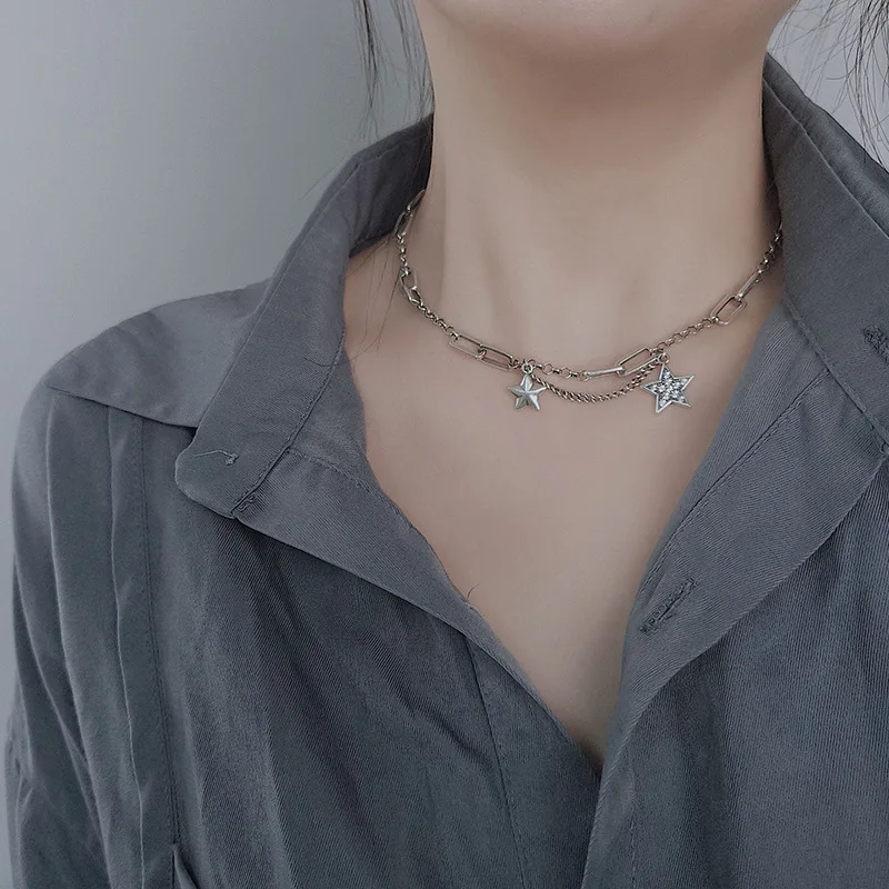 

Titanium steel necklace female ins hip hop accessories full of diamond star clavicle chain 2021 new fashion cool Necklace