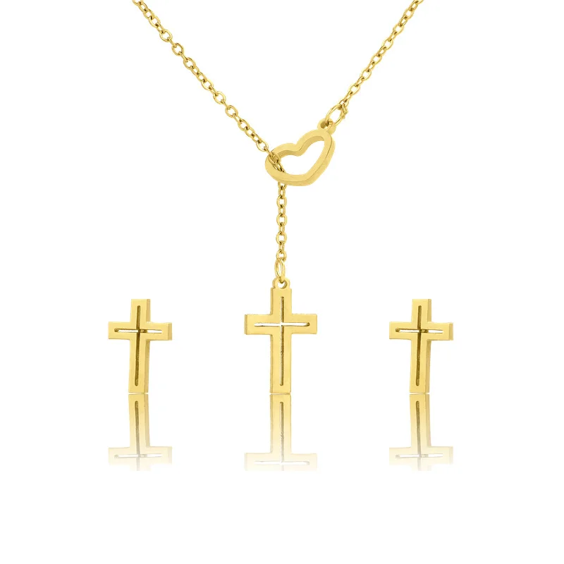 

The latest Stainless Steel Gold Cross Necklace, earring set, love button, 2021 latest necklace, neutral jewelry
