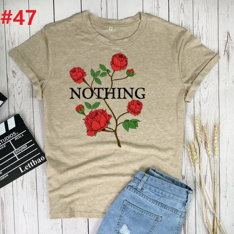 

Nothing Rose Print Funny Cartoon Tshirt Women Harajuku Cut Ullzang Tshirt Woman Streetwear Top Tees Female