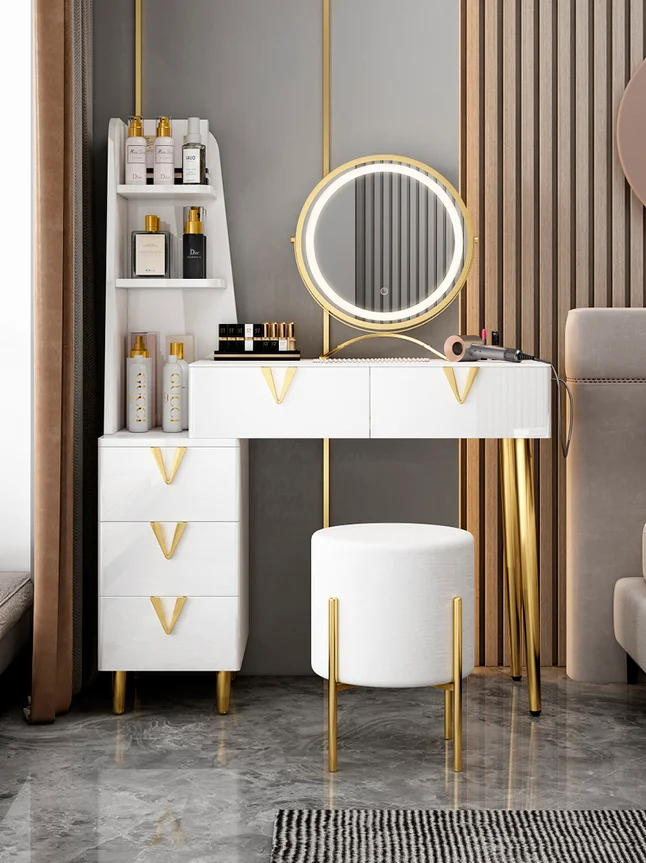 

Dresser small family bedroom modern simple net red ins Fengyan board makeup storage cabinet desk integration