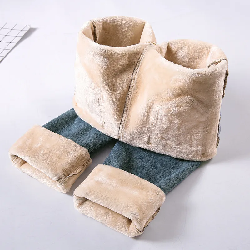 

Solid Straight Fleece Jeans Women Winter Thicken Denim Pants Fashion Snow Jeans High Waist OL Trousers Warm Streetpants P9241