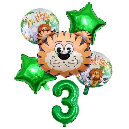 

6pcs/lot Birthday Party Decor for kids Jungle Animal Air Balloon Safari Zoo Theme Tiger Lion Cow Monkey Zebra Giraffe Ballon