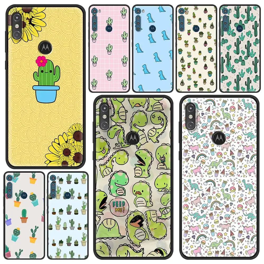 

Case for Motorola Moto G9 Play One Fusion Plus G8 Power Lite Soft Cover Hype G Stylus E6s E7 Phone Capa Cactus Dinosaur Printing