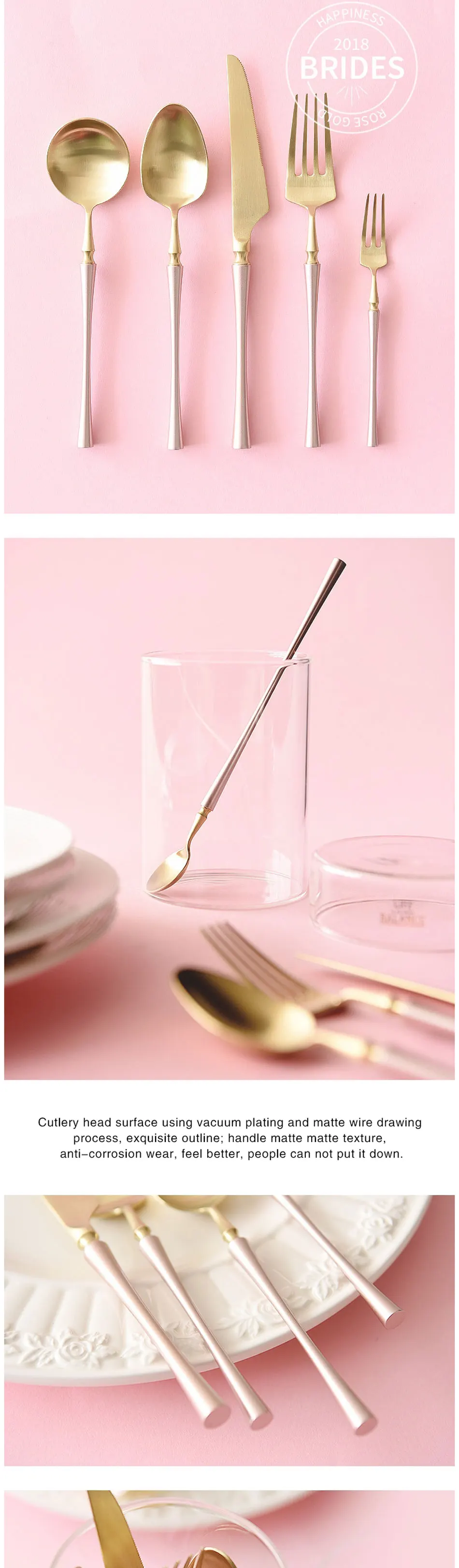 Retro Dinnerware Set Romantic Rose Gold Set Stainless Steel Plating Knife Fork Tableware Cutlery Western Food Set Home Decor