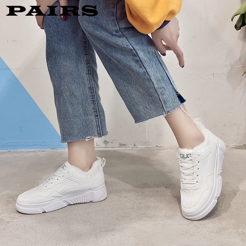 2019 зимняя женская обувь теплая плюшевая повседневная на меху модные кроссовки