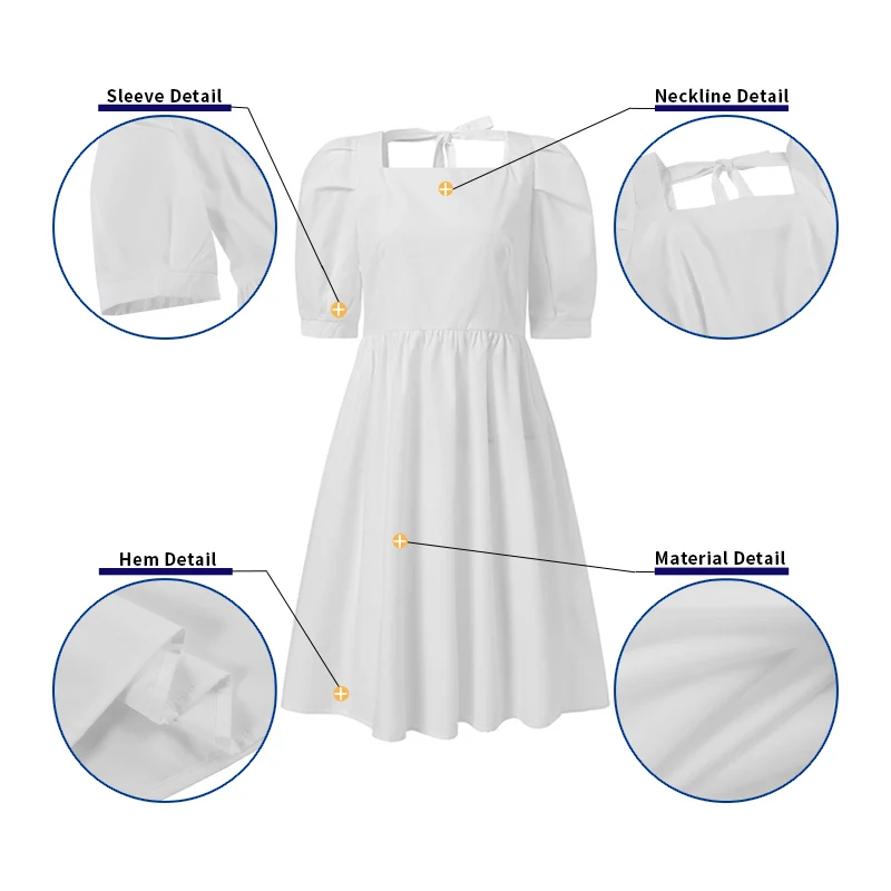 

VONDA 2021 Women A-line Dress Summer Party Pleated Mini Dresses Loose Bohemian Vestidos Plus Size Short Sleeve Square Neck Robe