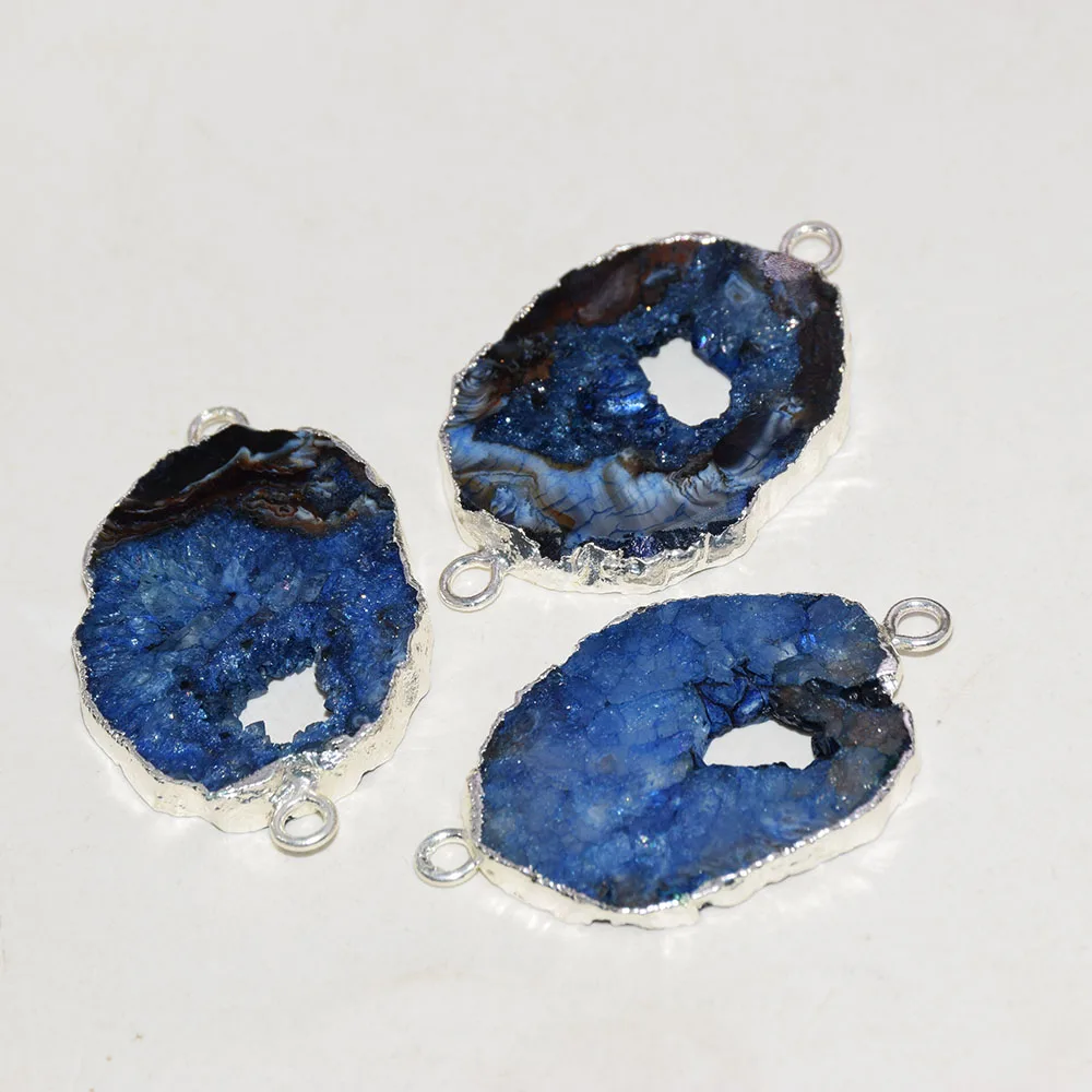 

Blue Slice Druzy Stone connector 2021 for jewelry making women irregular hole gold plating bezel Geode druzy slab big stones