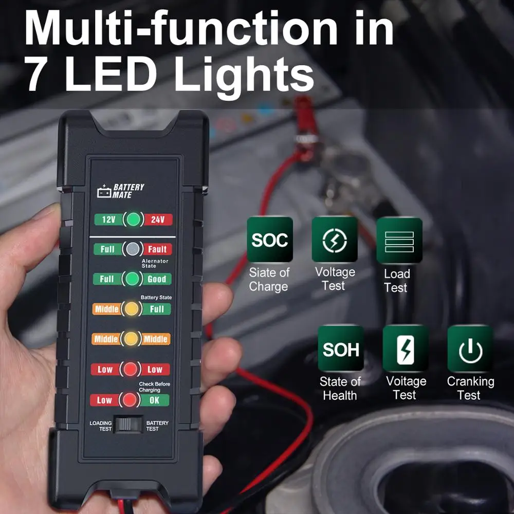 12V 24 V автомобиль Батарея тестер быстрого сгибать генератора 7 светодиодный