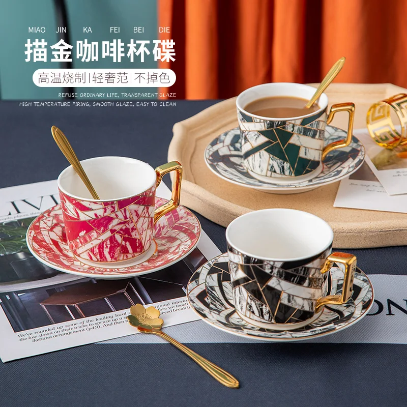 

Vintage European Coffee Cup with Tray Pattern British Original Porcelain Mug Creative Phnom Penh Bubble Tea Tazas Espresso Cups