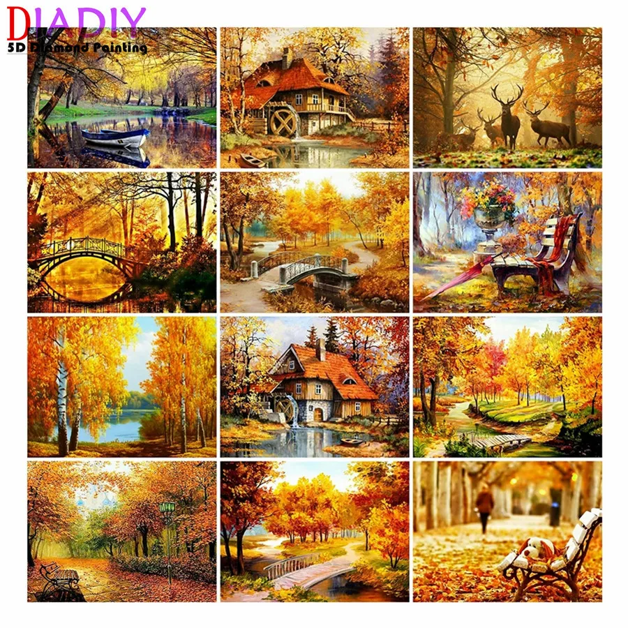 

Полноразмерная алмазная живопись с деревом 5D, алмазная вышивка «сделай сам», пейзаж, осень, стразы, искусство, домашний декор