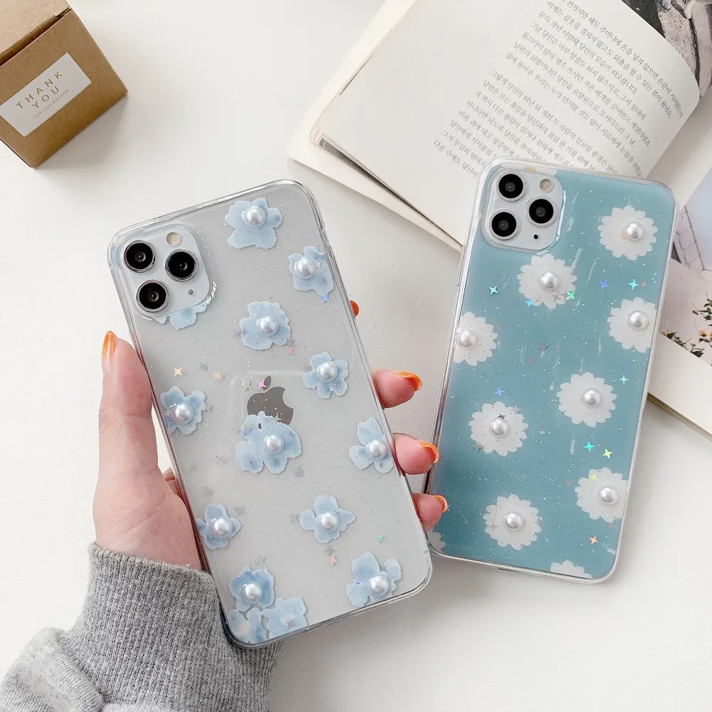 

Pearl flower case for iphone 11promax 7 8 9Plus 11 12 12promax X XSMax XR Fall proof soft shell