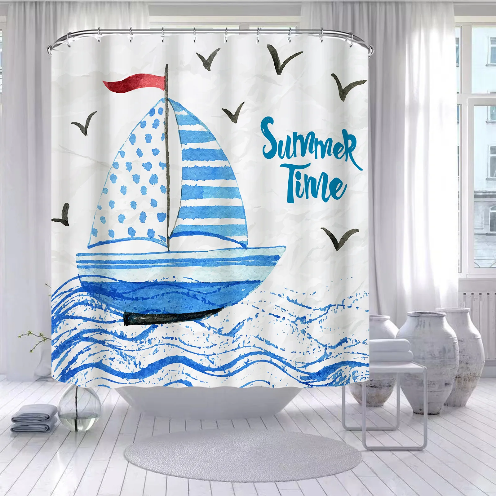 

YOOLOV New Vintage Pirates Ship Waterproof Shower Curtain Painting Retro Plants Printed Polyester Bath Bathroom Decoration 2022