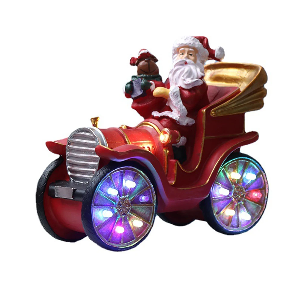 

Santa Claus Sleigh Sled Christmas Decoration Reindeer Car With Music LED Light UP Holiday Resin Figurine Home Xmas Gifts Craft