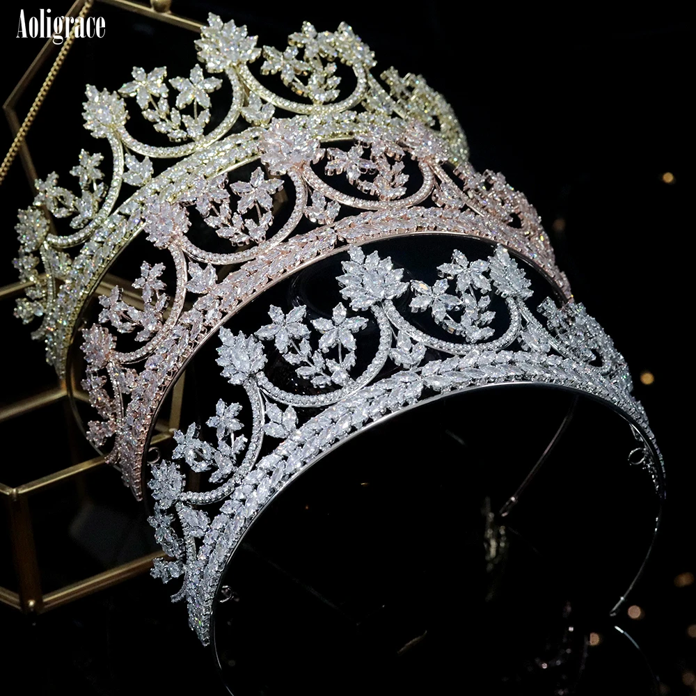 Luxury Western Women Cubic Zirconia CZ Zircon Princess Queen Bridal Tiaras and Crowns Headpieces for Wedding Party Birthday