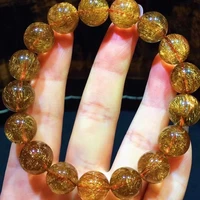 natural copper rutilated quartz gemstone clear round crystal beads bracelet 12mm genuine rutilated rare cat eye aaaaa