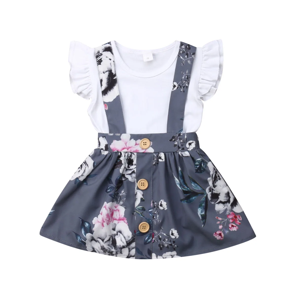 

Baby Girls Clothes Set White Ruffled Bodysuit Romper Floral Suspender Skirt 0-24M Newborn Infant Toddler Casual Outfits 2021 New