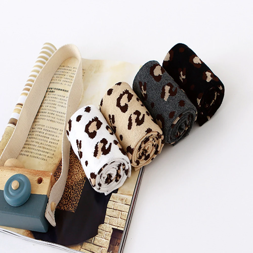 

Autumn Winter Leopard Print Knee High Socks Striped Soft Warmers Cotton Long Socks Boys Girls Socks For Children 2-10 Years Old