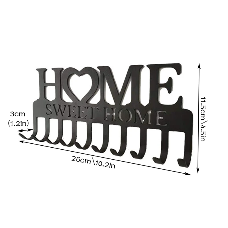 

10-Hook Rack Key Holder Clothing Hat Stand for Door Kitchen Wall Home Decor Black Metal Hook Holder Creative Sweet Home
