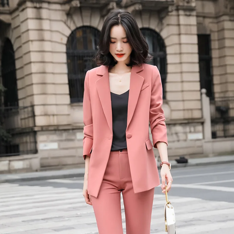 High Quality Fabric Elegant Yellow Formal Uniform Designs Pantsuits with Pants and Jackets Coat OL Styles Professional Blazers | Женская