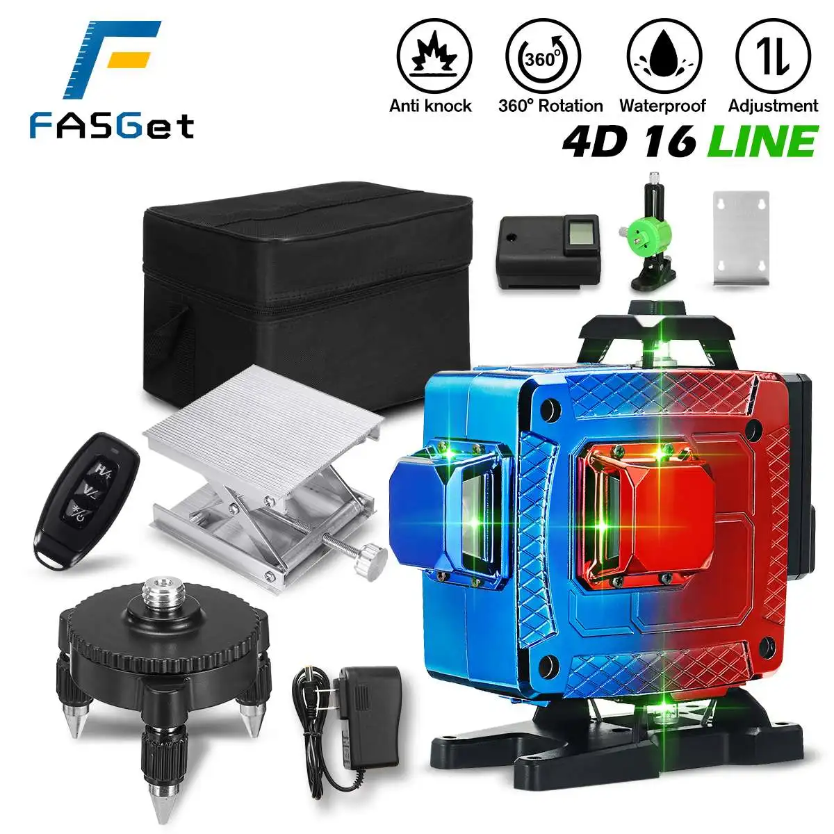 4D 16 линий зеленые Лазерные уровни 360 горизонтальный и вертикальный Крест линии с