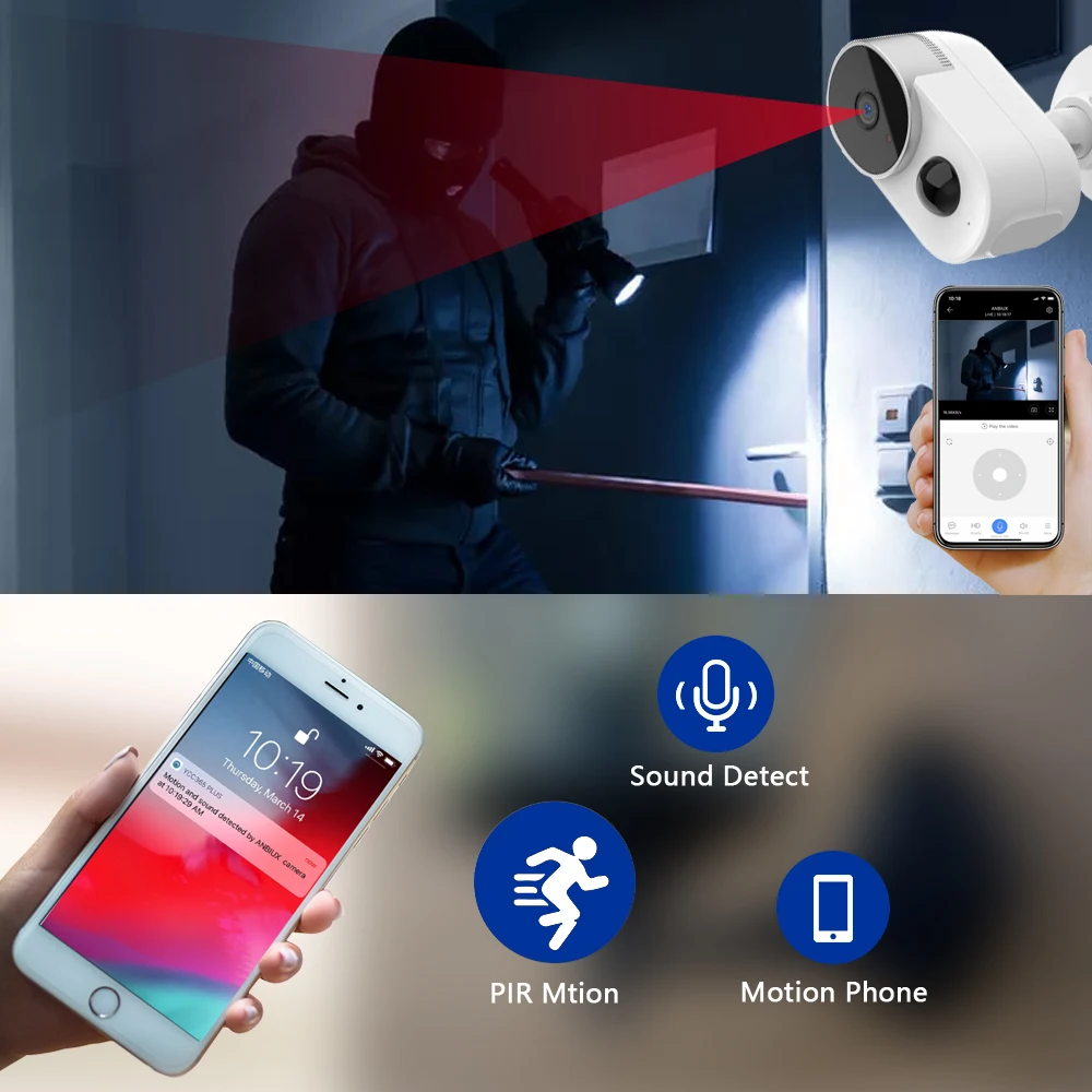 Беспроводная IP камера 1080P HD с Wi Fi и встроенным литиевым аккумулятором на 10400 мА ·
