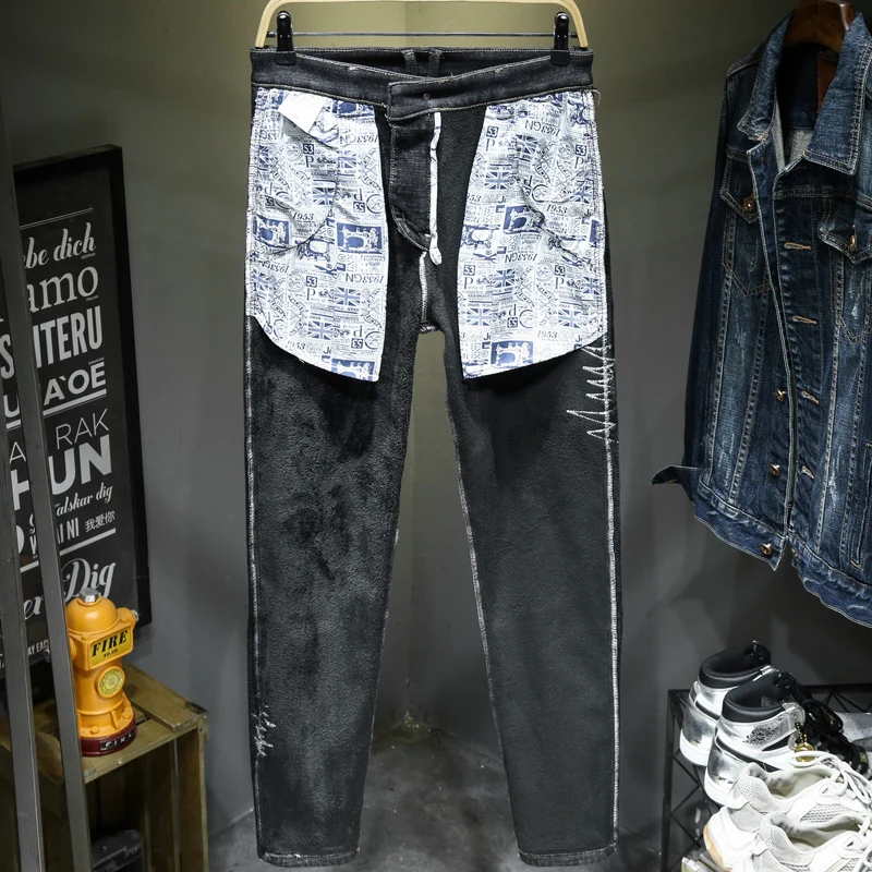 Мужские уличные брюки зимние плотные теплые простые облегающие джинсы-шаровары