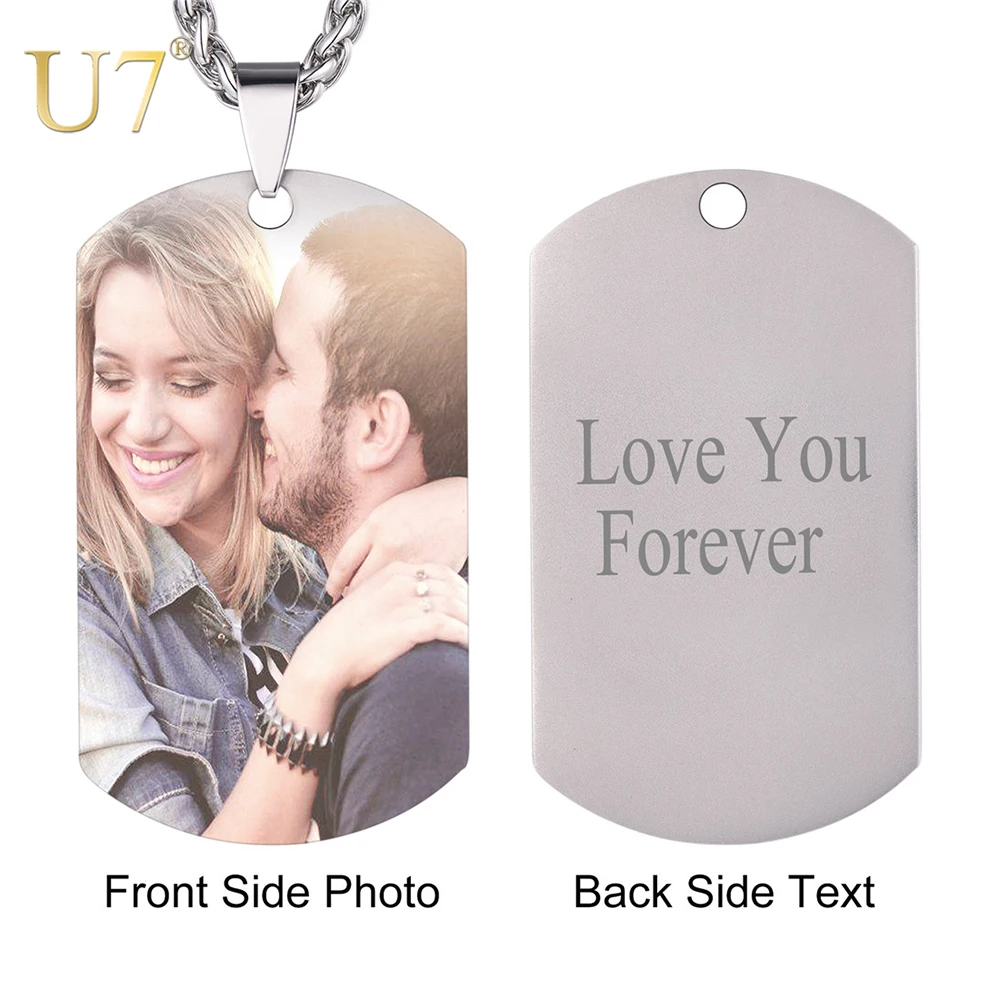 Ожерелье U7 с именем фото на заказ Бесплатная гравировка армейские Жетоны