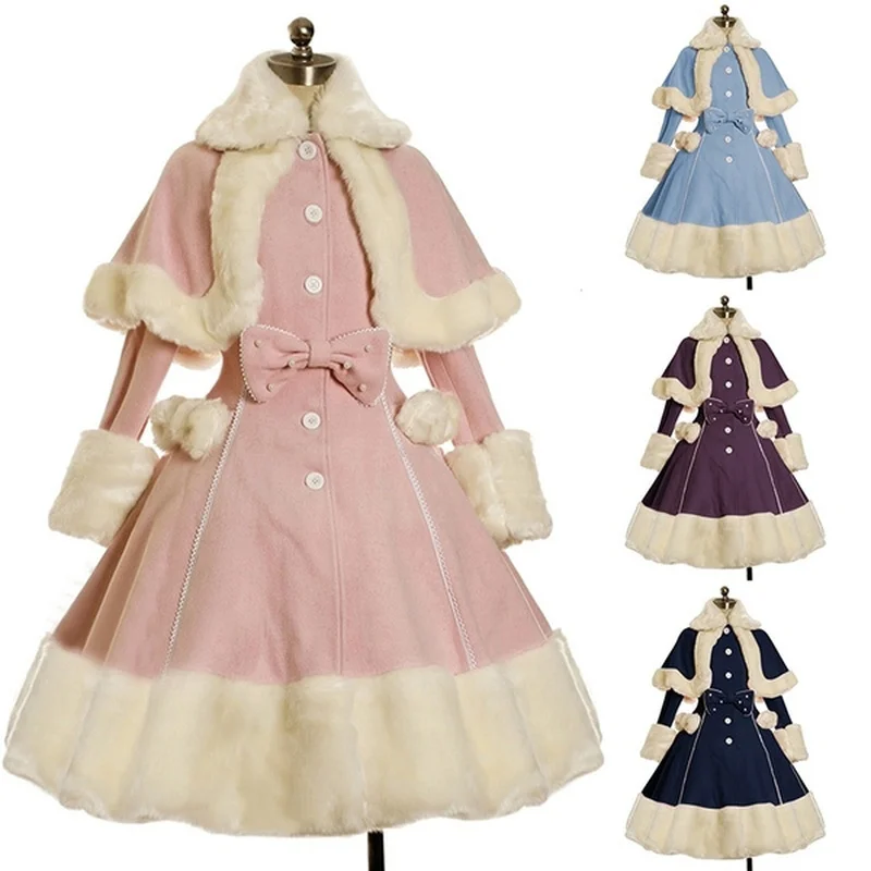 

Dresses for Women Winter Lapel Collar Cloak Sleeves Bow Sweet Style Lolita Dress Elegant Princess Dress Cosplay Costume