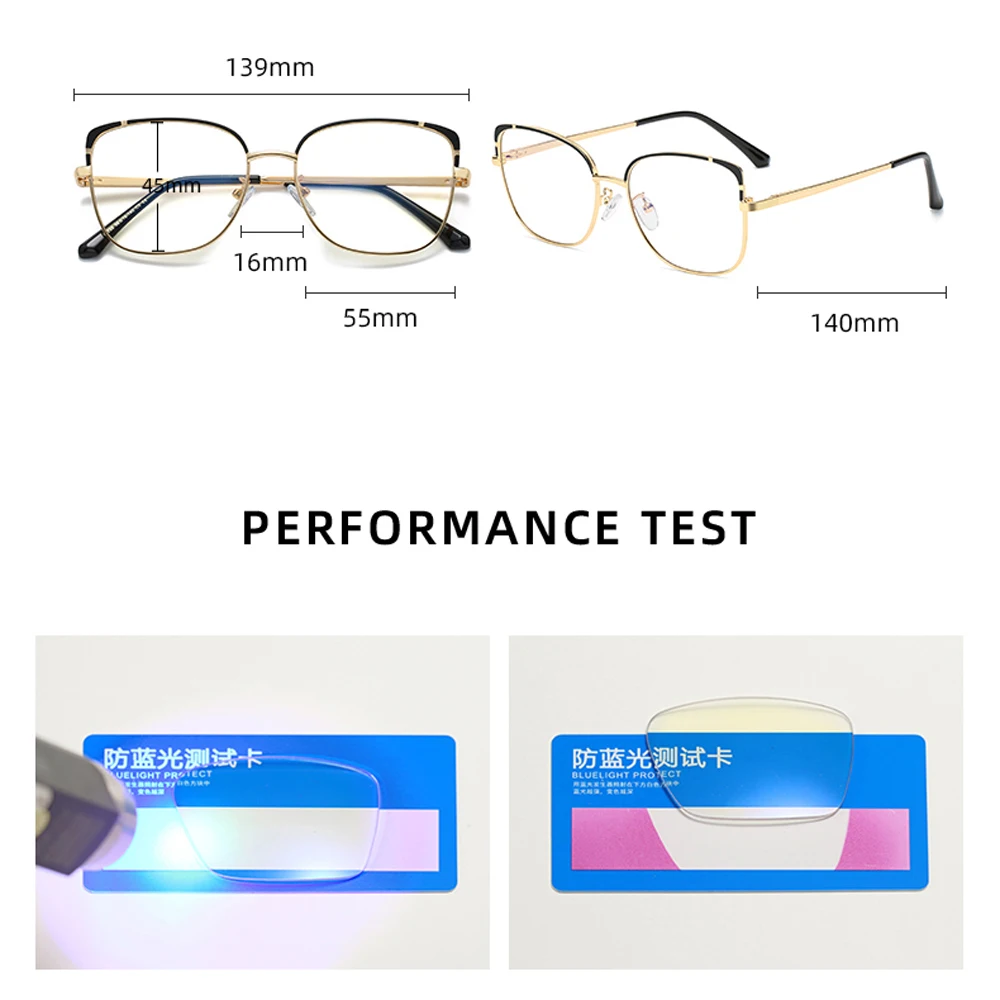 

Peekaboo blue light blocking glasses female big frame clear lens optical glasses frame women square metal gold pink gift items