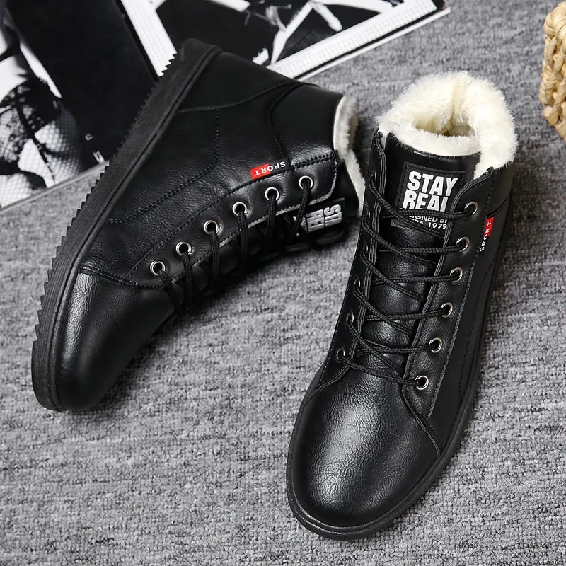 

2020 autumn winter fashion leather ankle boots boys classic casual fur shoes man sport sneakers
