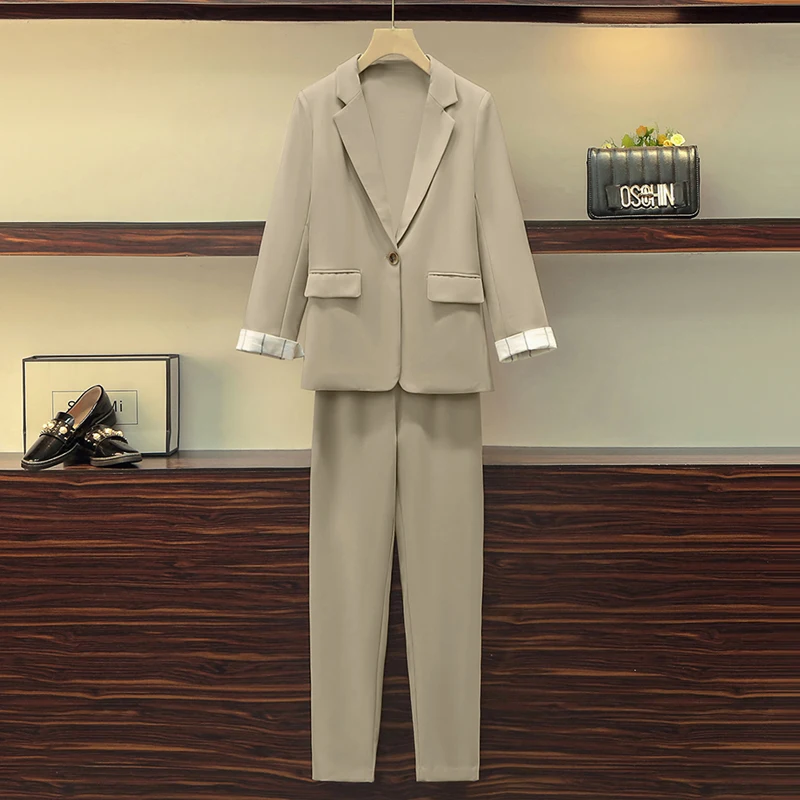 

Tow-Piece Work Pants Suit OL Women’s Business Uniform, Smil Suit Jacket and Pencil Pants, Office Ladies’ Dress Code Large Size