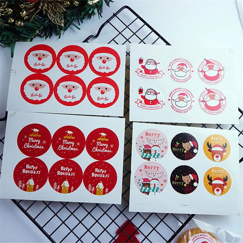 Круглый Счастливого Рождества Стикеры s Санта Клаус снеговика и оленя Вакуумная