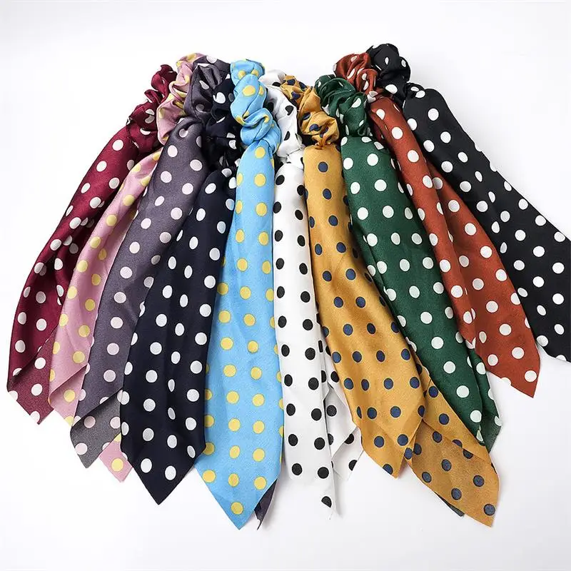 

women print dot Ponytail hair ties Scarf Elastic Hair Rope Hair Bow Ties Scrunchies Hair Bands Flower Print Ribbon Hairbands