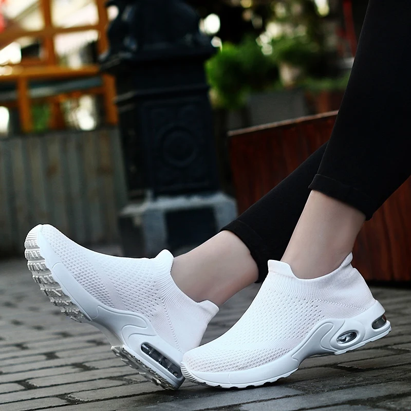 Women Running Shoes Breathable Air Cushion Sneakers Woman Height Increasing Platform Sock Sports Trainers