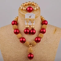 fashion wedding jewelry african wedding jewelry red glass pearl necklace set nigeria bride wedding dress accessories sh 70