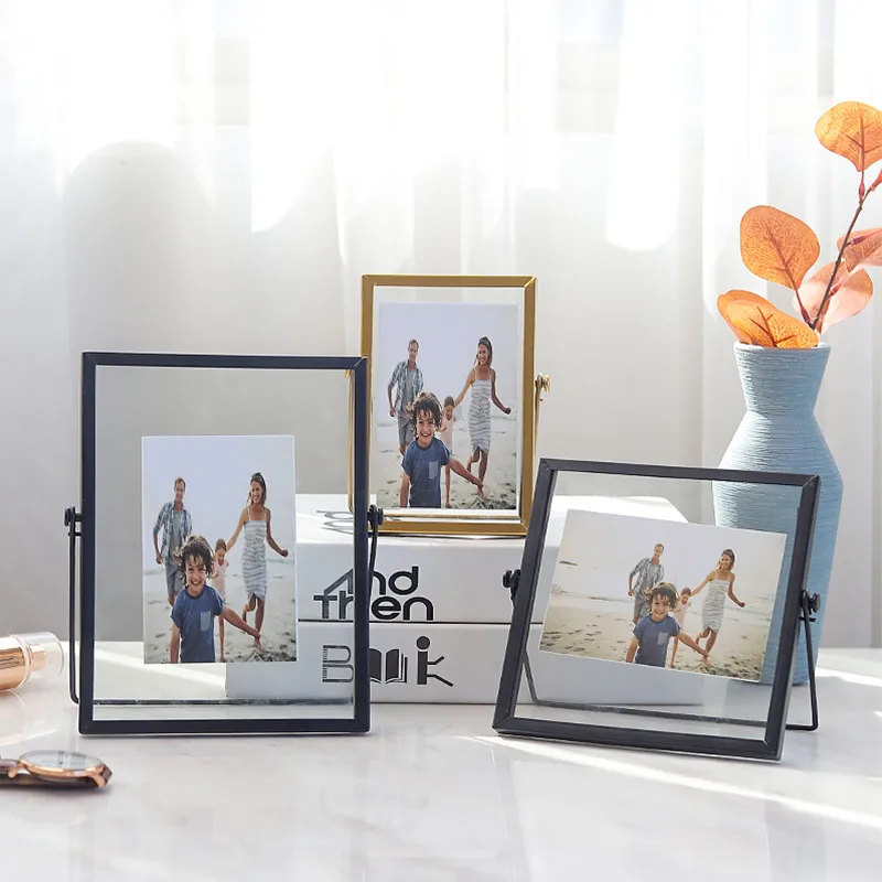 Gold Metal Glass Photo Frames For Picture Nordic Large Folding Iron Desktop Portraits Creative Home Decoration Ornament | Дом и сад